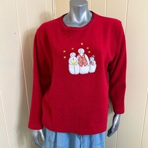 C.D. Sport Embroidered Christmas Sweatshirt Womens Size L Red Snowman Vintage